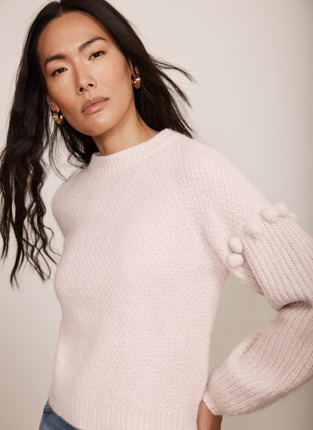 Pink Bobble Sleeve Knit Jumper