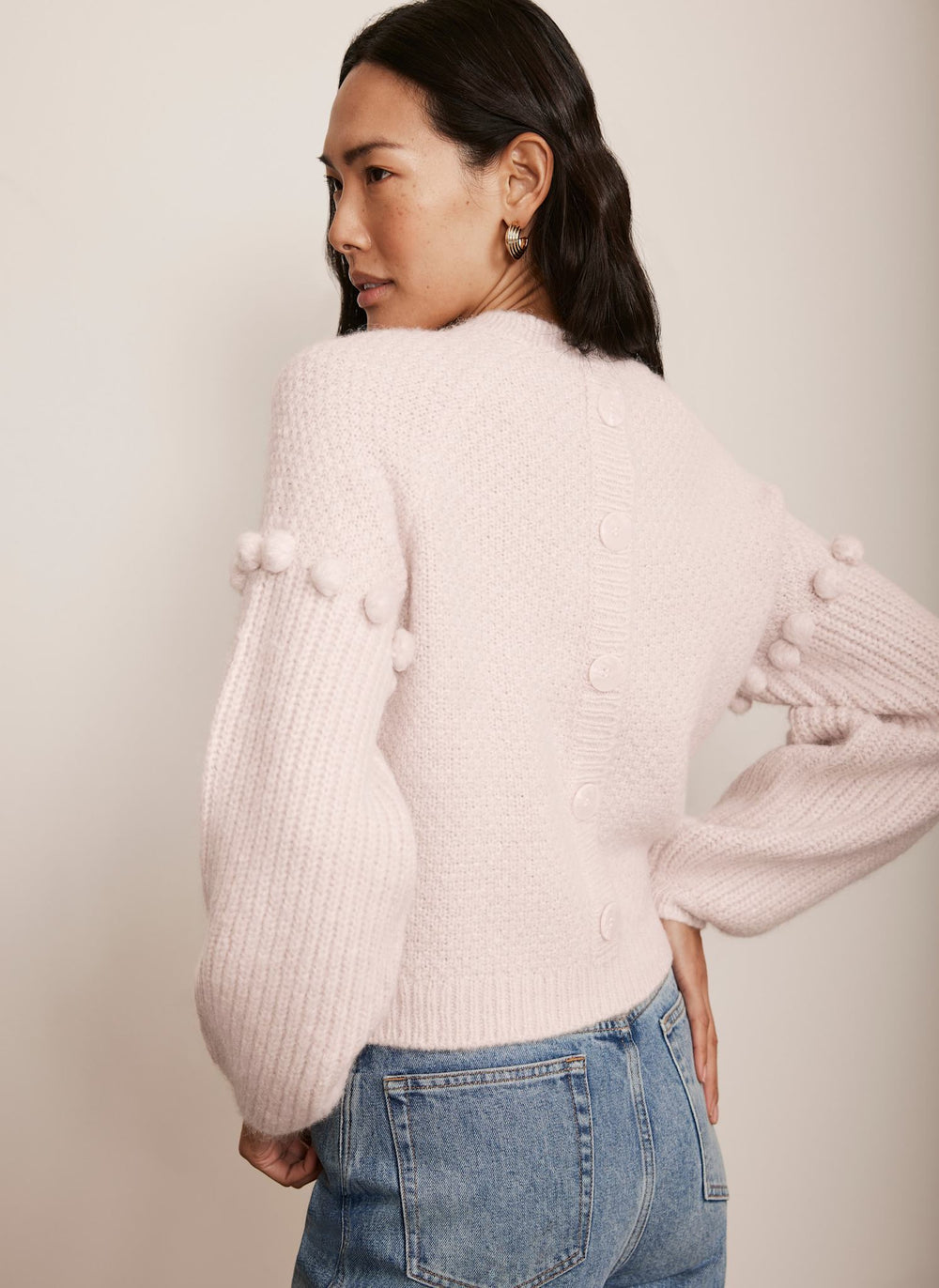 Pink Bobble Sleeve Knit Jumper