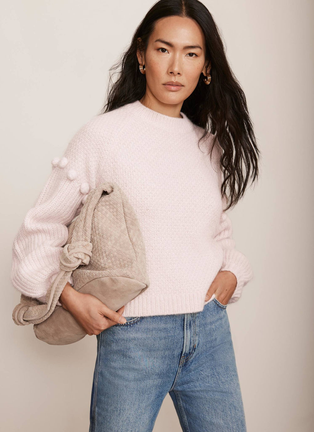 Pink Bobble Sleeve Knit Jumper
