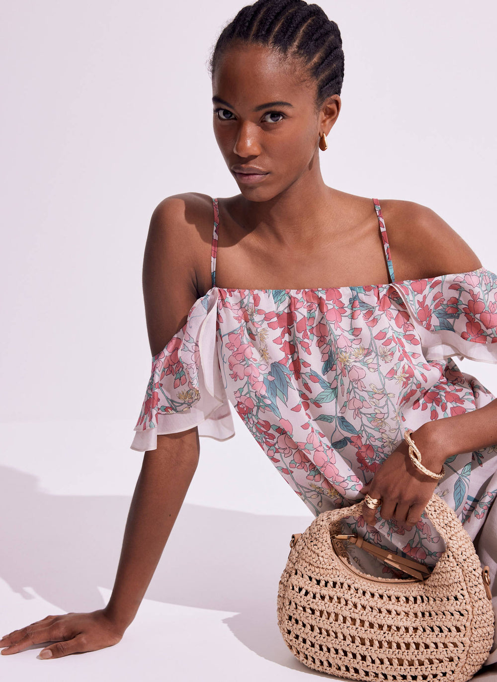 Pink Floral Print Midi Dress