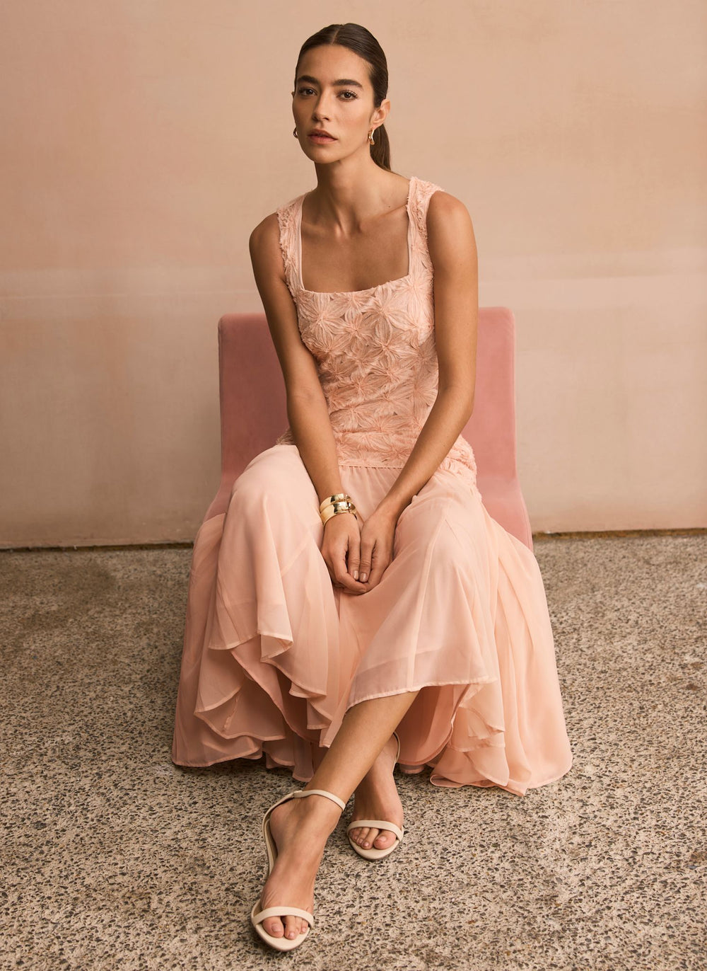 Pink Floral Texture Maxi Dress