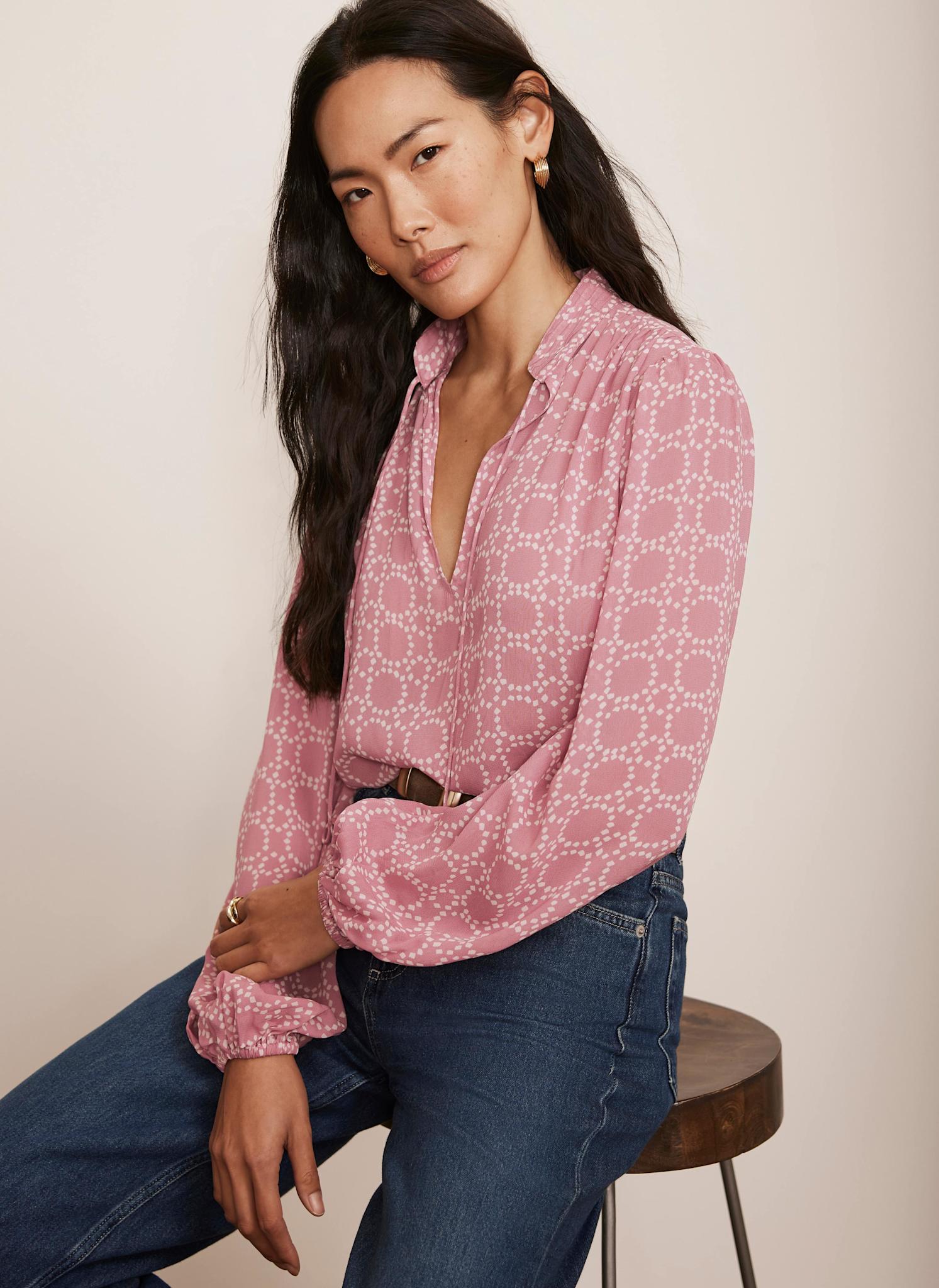 Pink Geometric Print Blouse – Mint Velvet