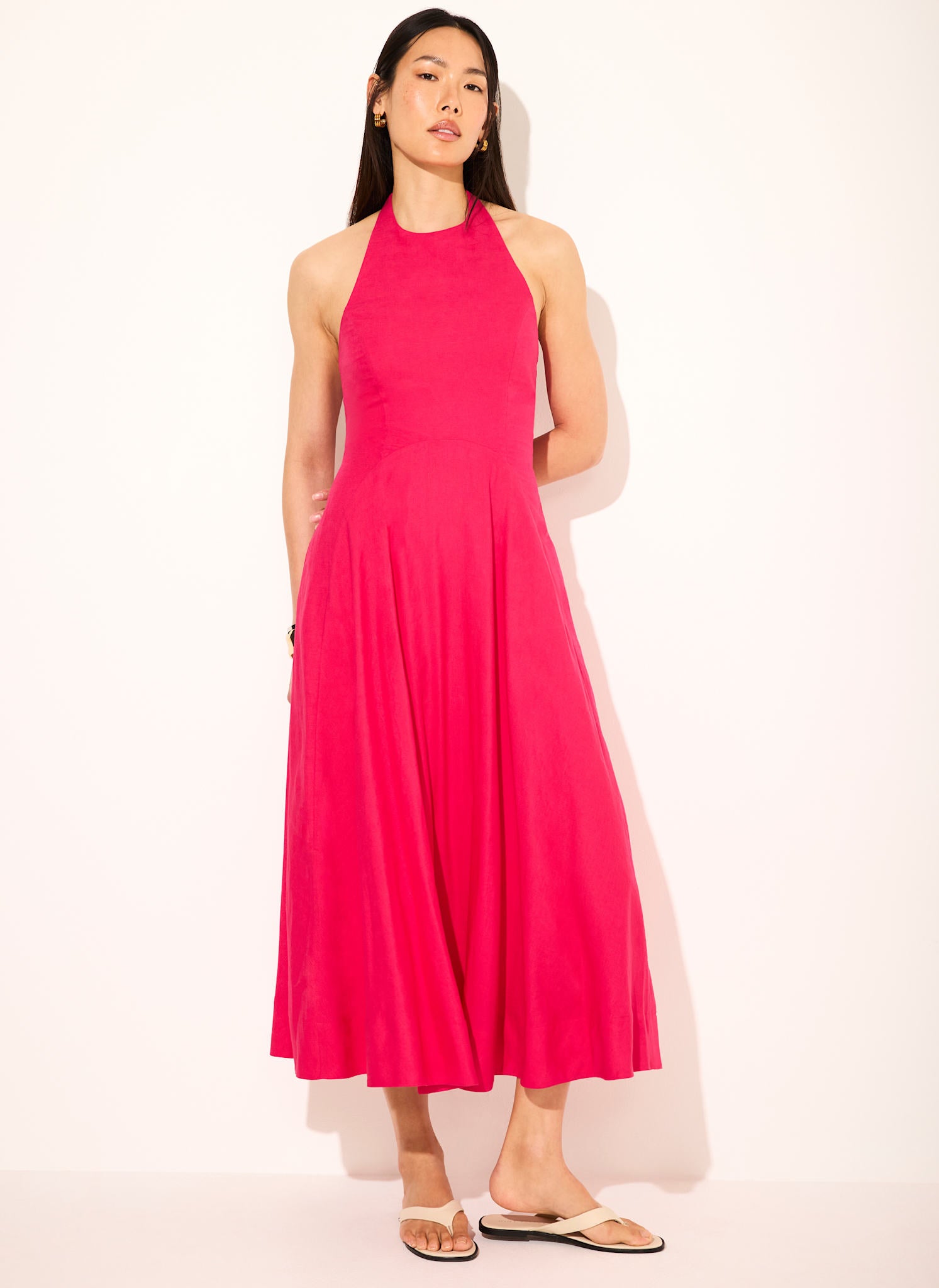 pink halter midi dress Linen Blend – Mint Velvet womens-all-dresses 尺寸:29 Stacees 2026 A-line Bateau