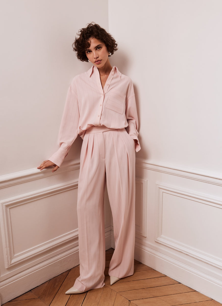 Pink hot sale pinstripe trousers