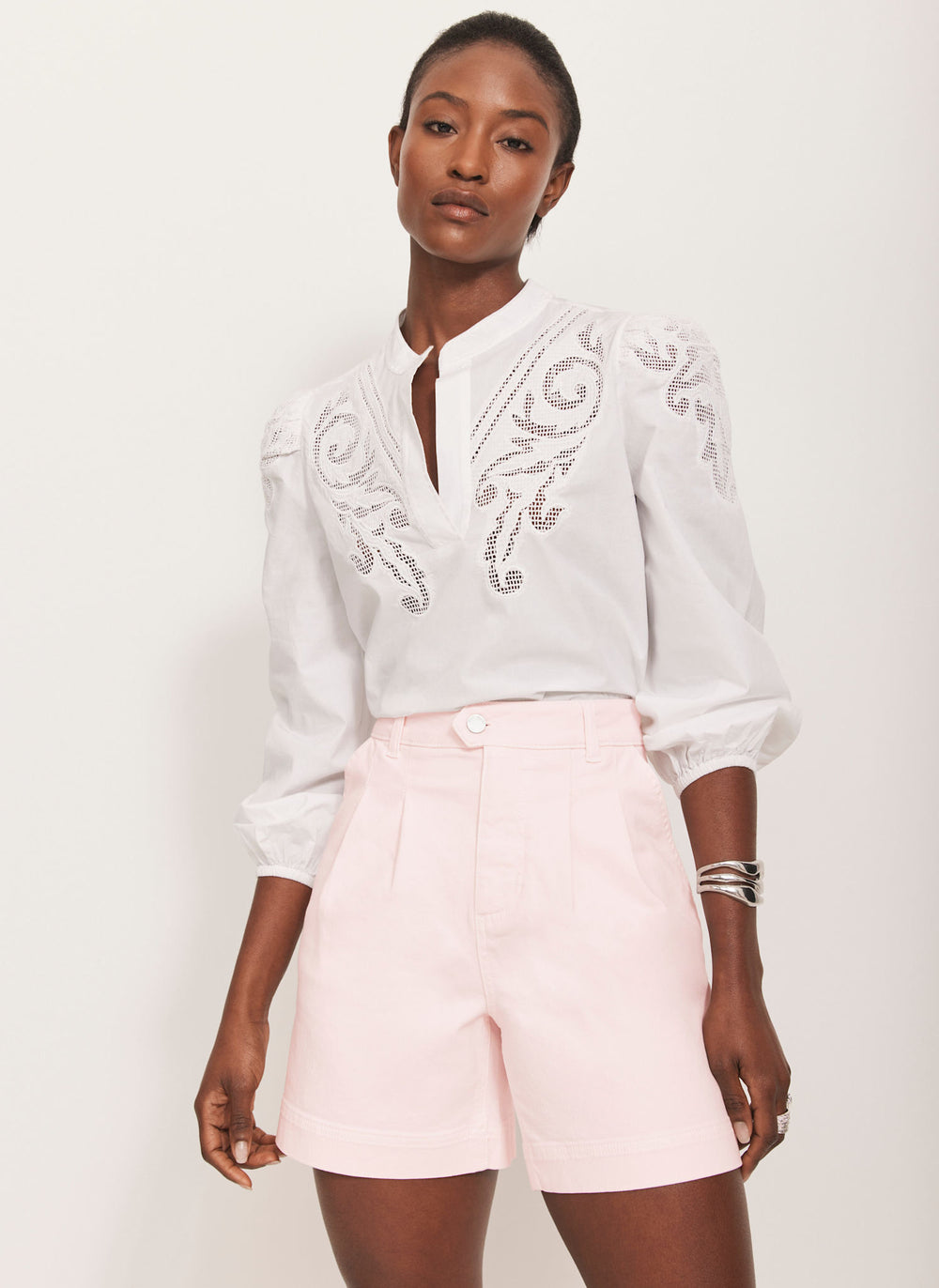 Pink Pleated Denim Shorts