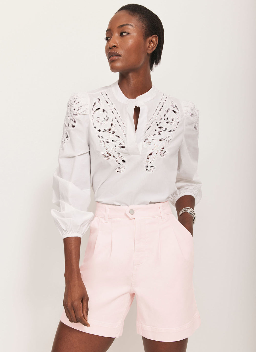 Pink Pleated Denim Shorts