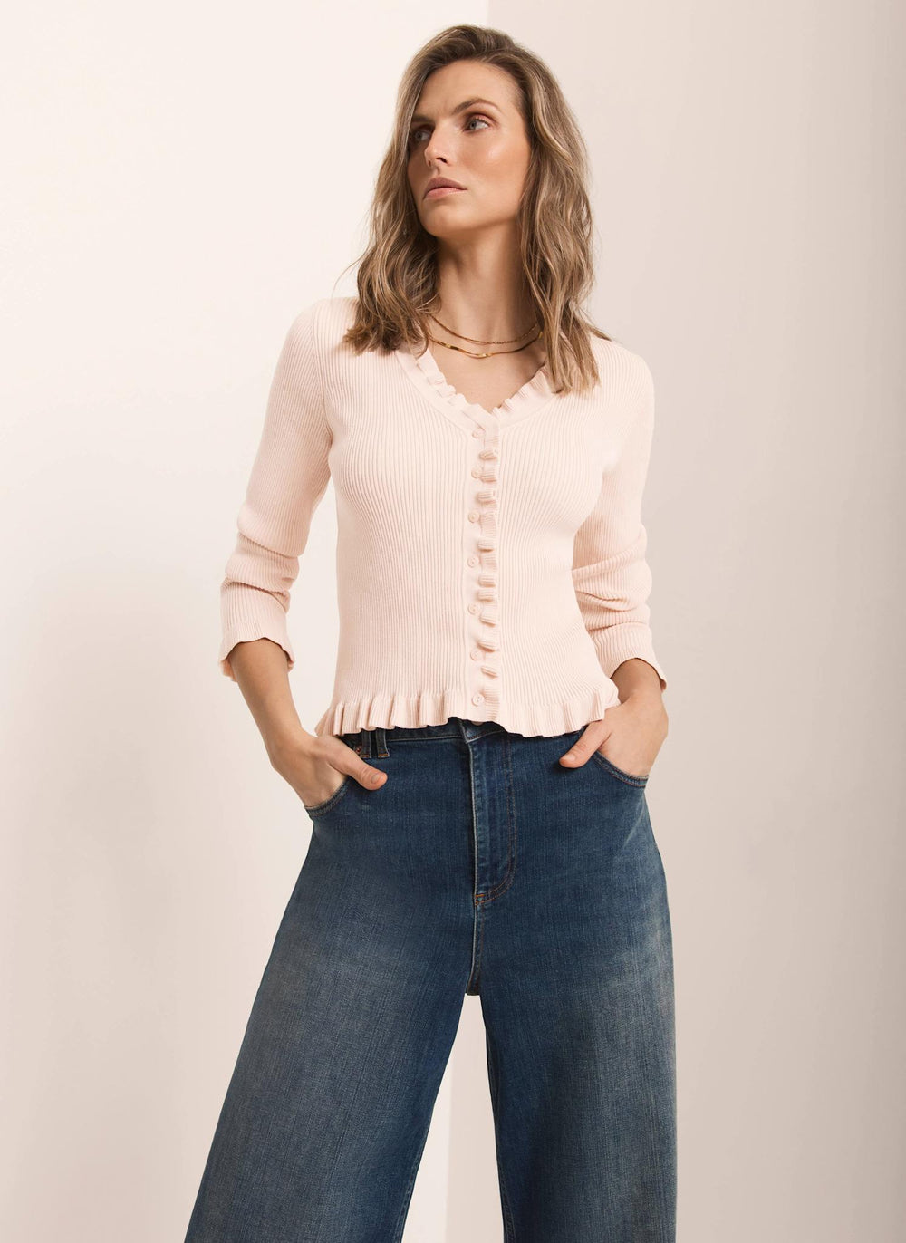 Pink Ruffle Detail Cardigan