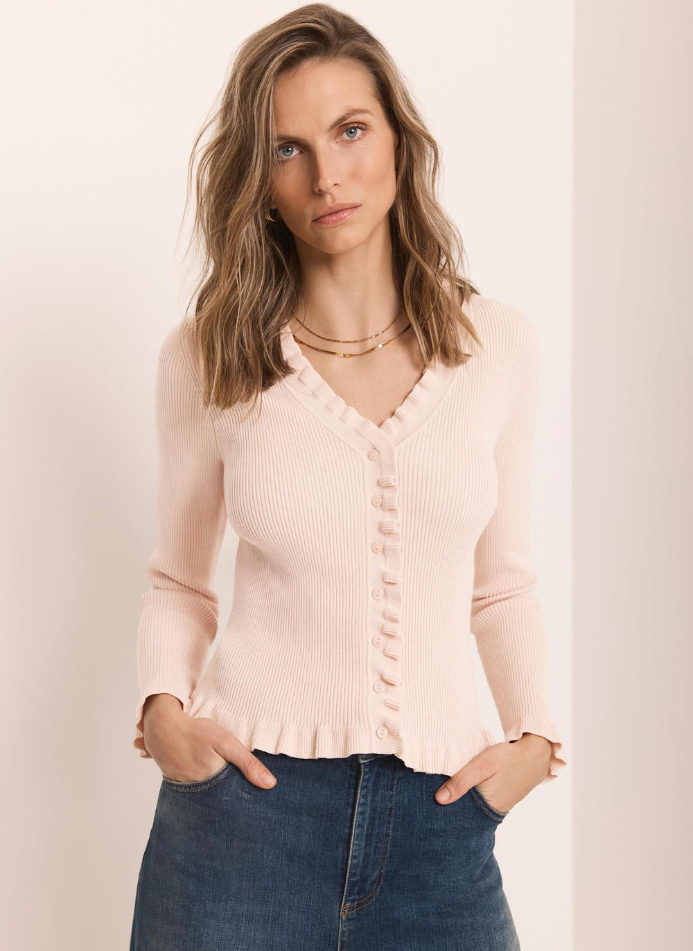 Pink Ruffle Detail Cardigan