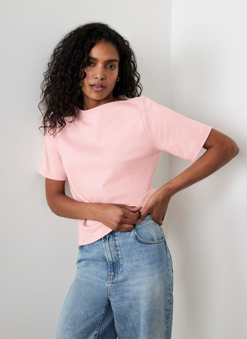 Pink Slash Neck T-Shirt