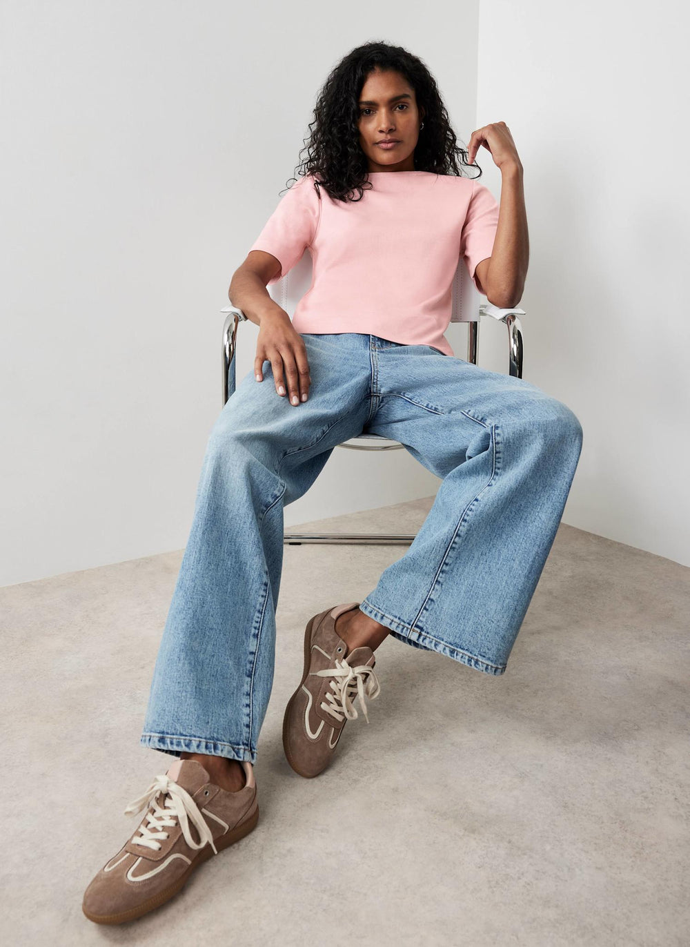 Pink Slash Neck T-Shirt