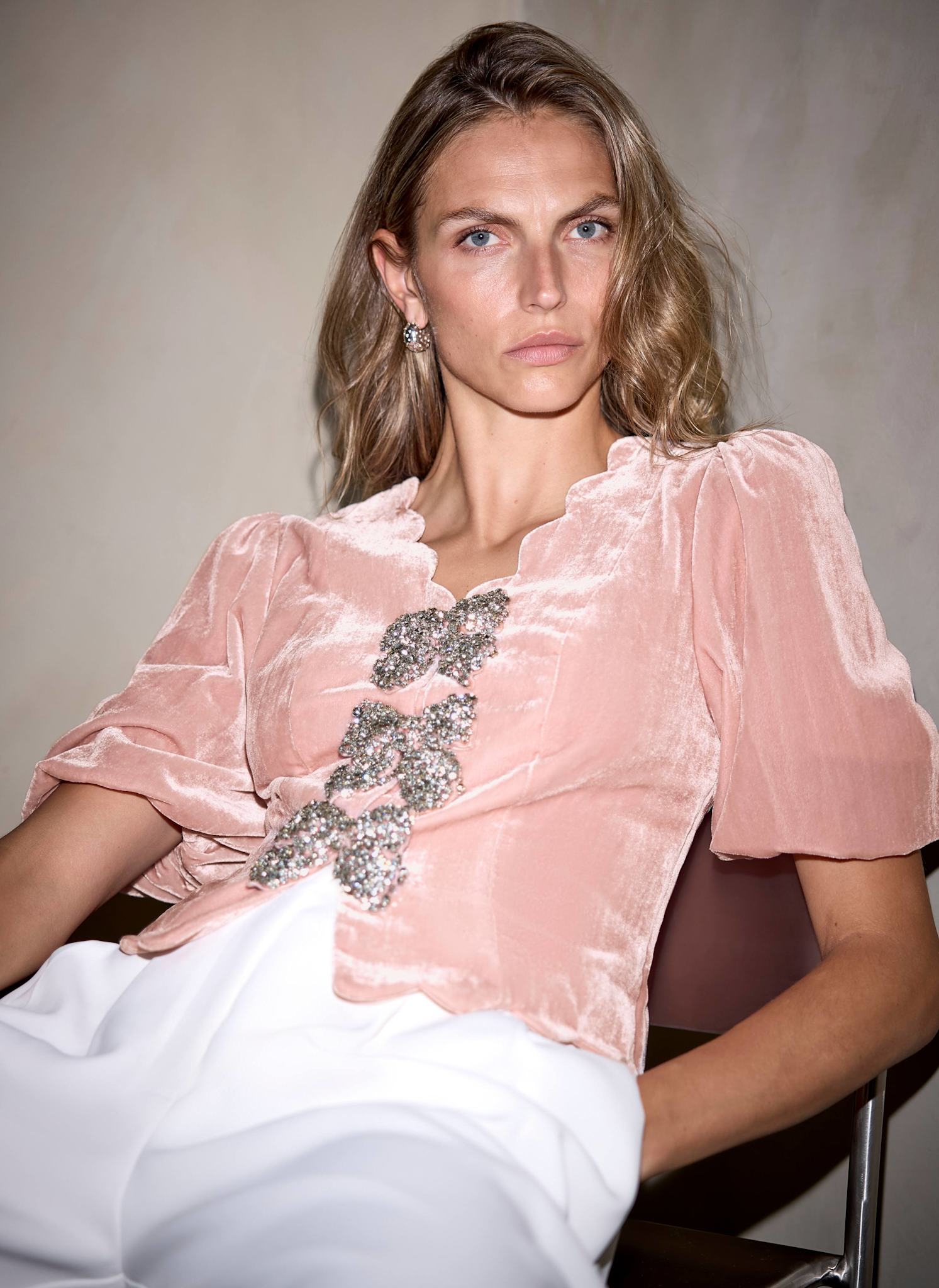 Pink Velvet Bow Detail Scallop Trim Top – Mint Velvet