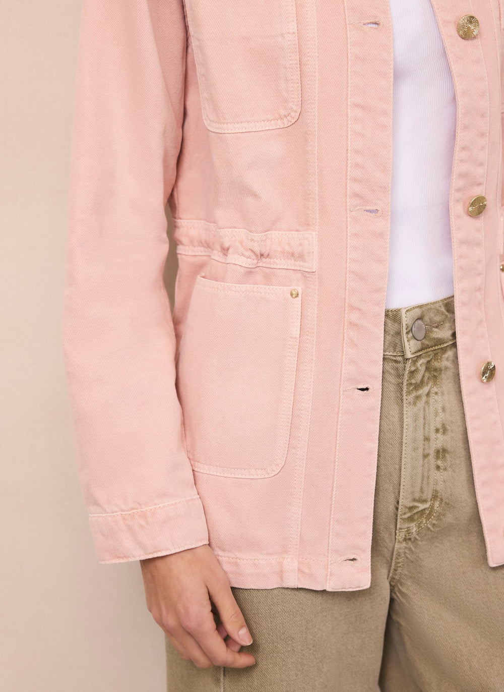 Pink Cotton Utility Denim Shacket