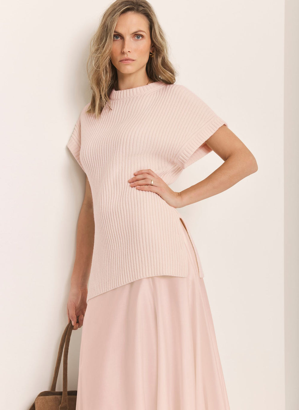 Pink Wool Blend Longline Knit Top