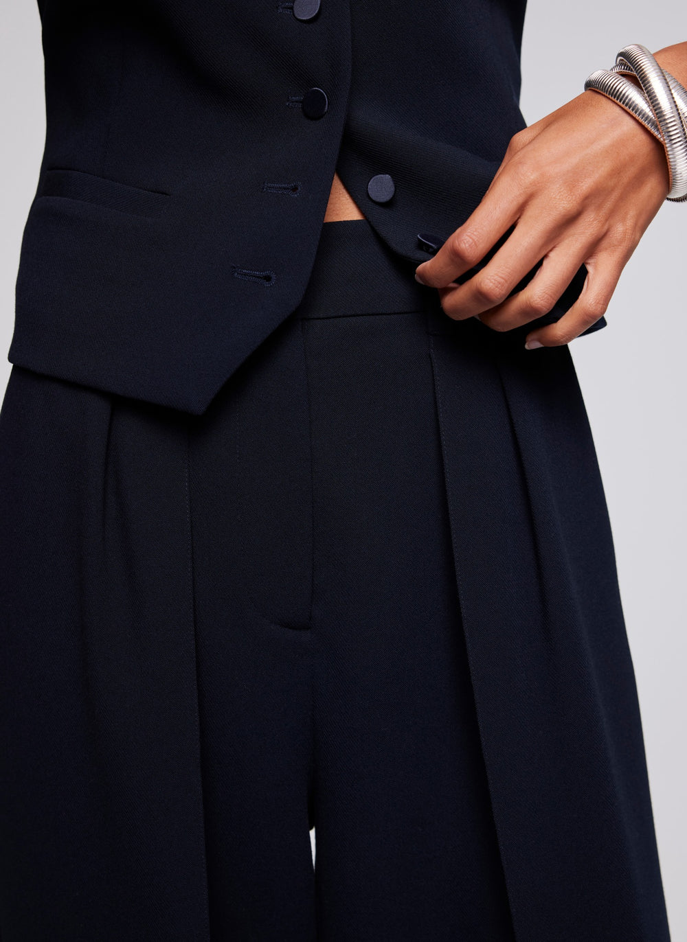 Navy Pleated Wide Trousers