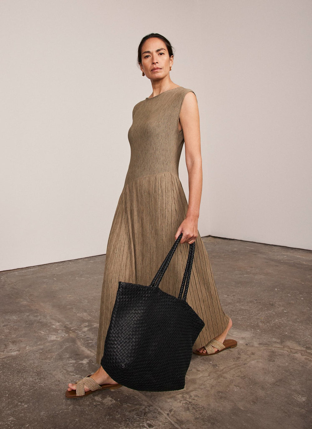 Khaki Jersey Asymmetric Maxi Dress