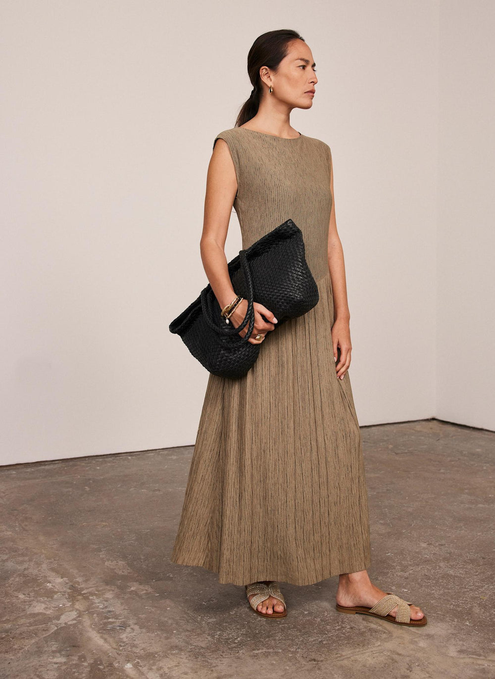 Khaki Jersey Asymmetric Maxi Dress