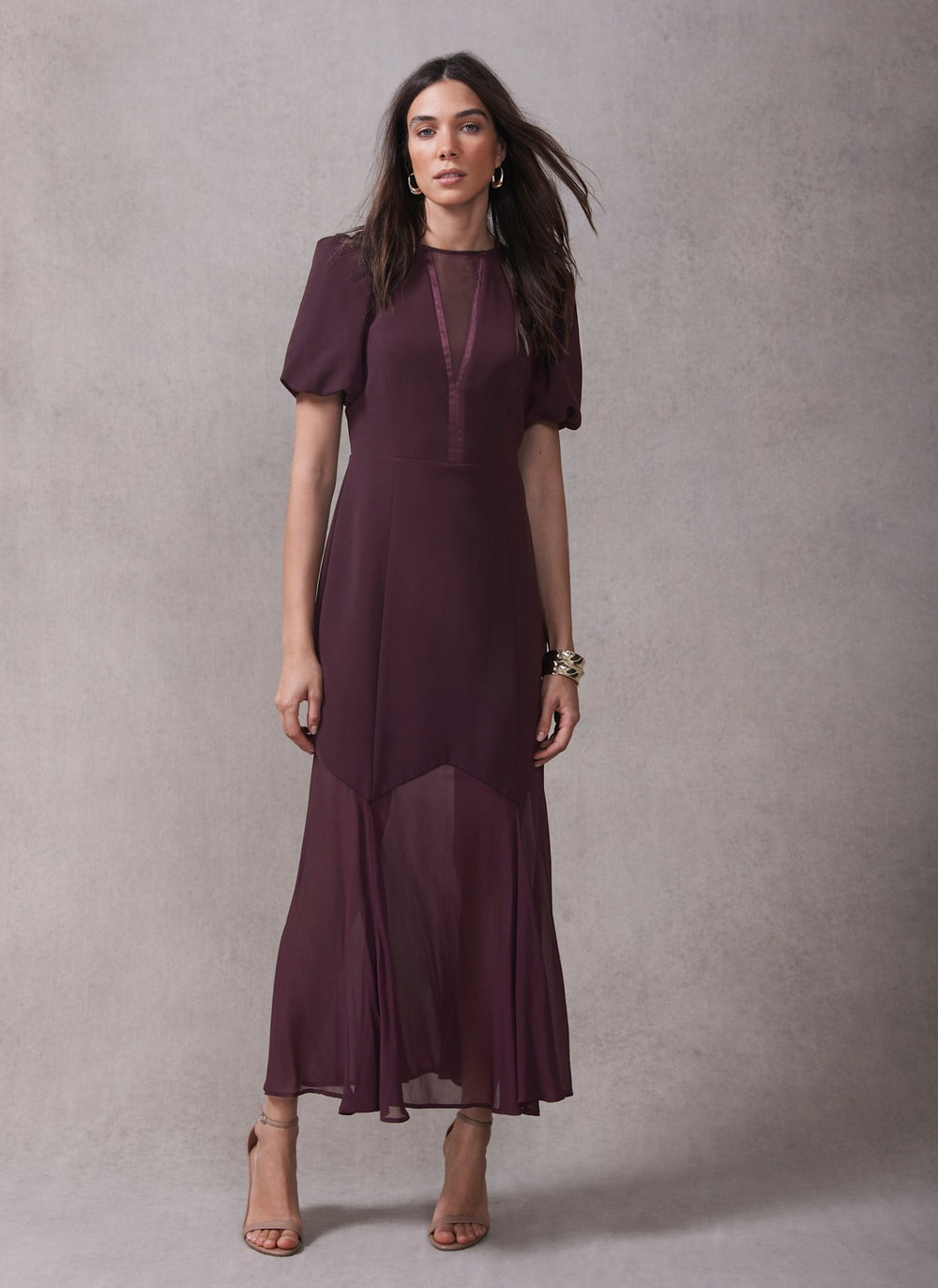 Burgundy Sheer Detail Maxi Dress