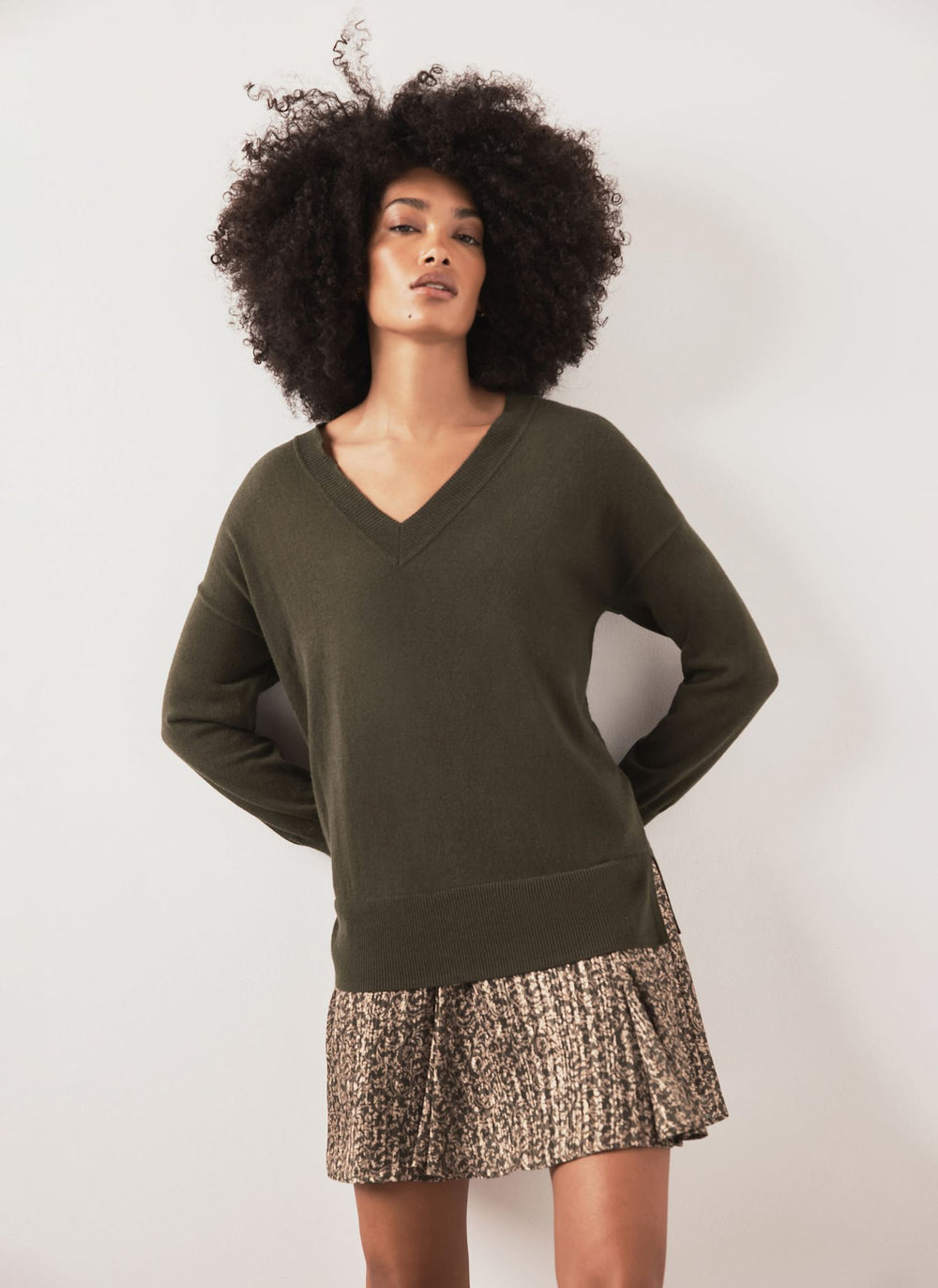 Green Wool Blend Printed Trim Mini Dress