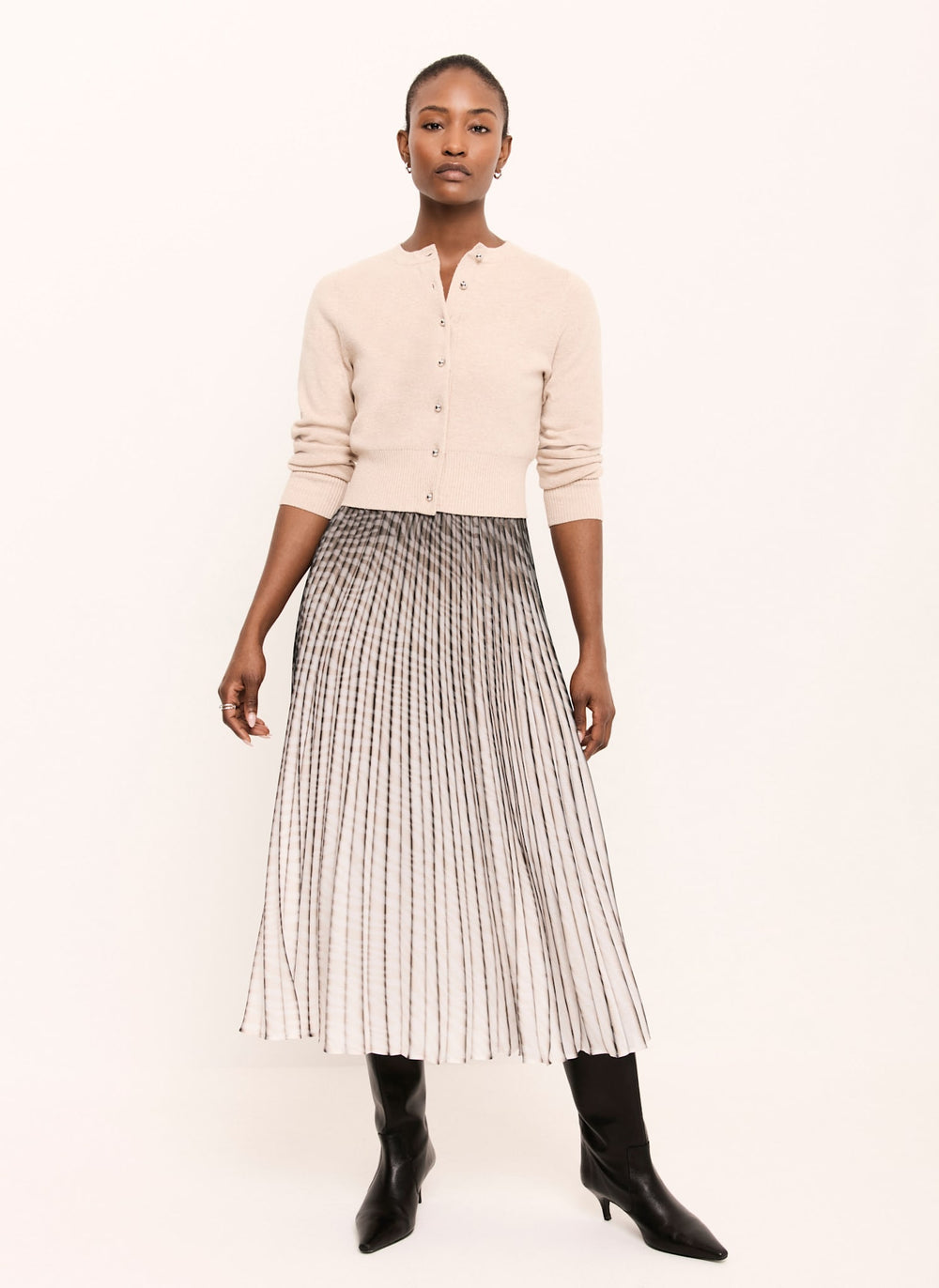 Neutral Print Knit Layered Midi Dress