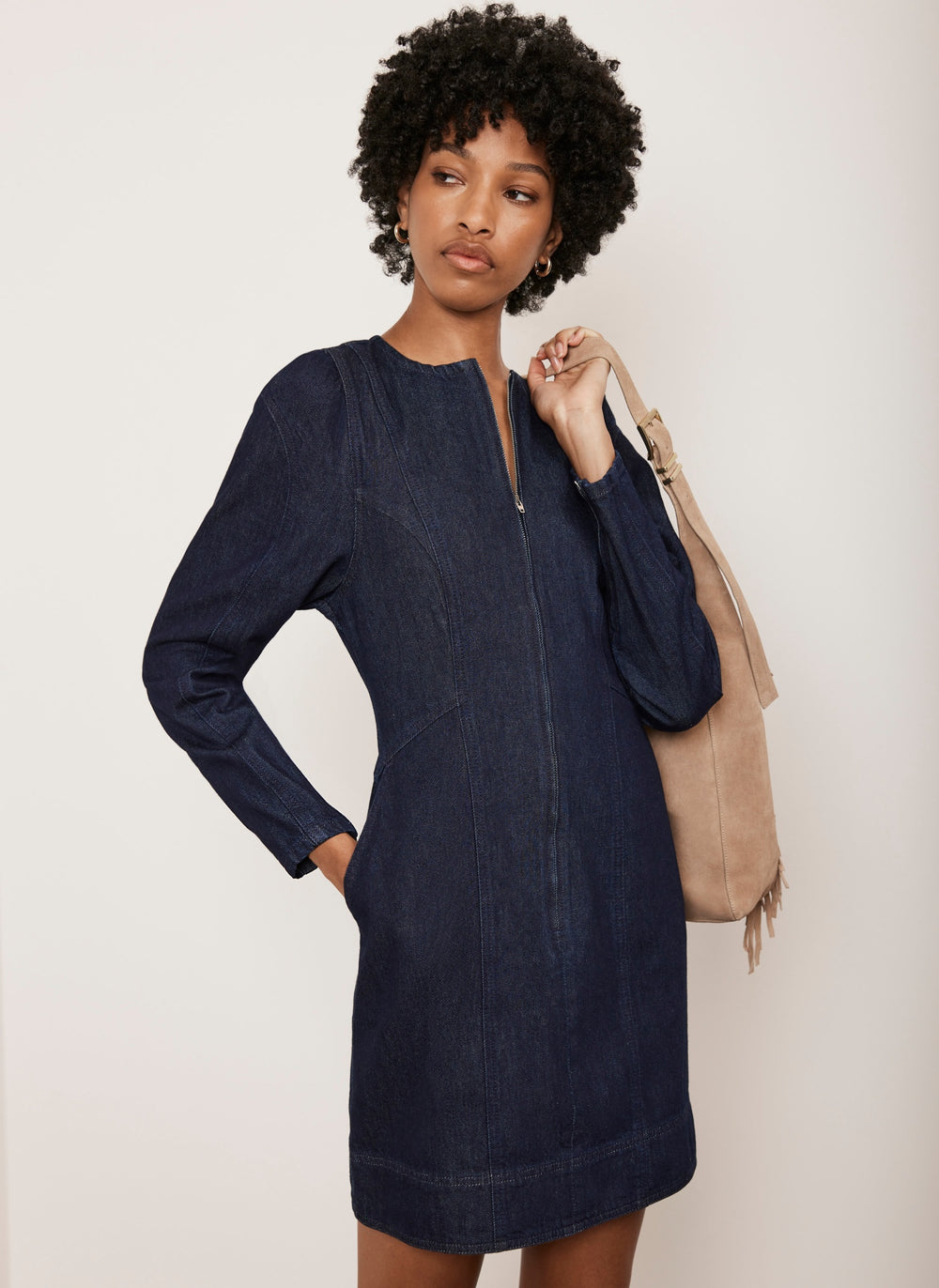 Dark Indigo Denim Puff Sleeve Mini Dress