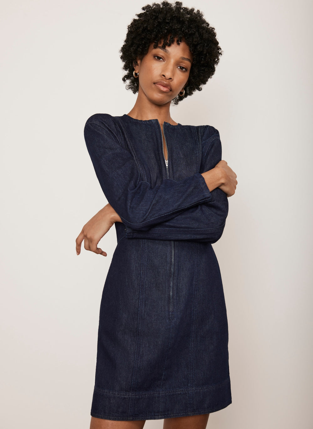 Dark Indigo Denim Puff Sleeve Mini Dress