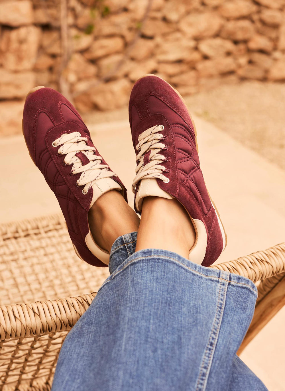 Rach Burgundy Suede Quilted Trainers