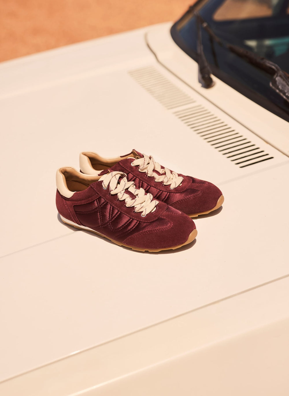 Rach Burgundy Suede Quilted Trainers