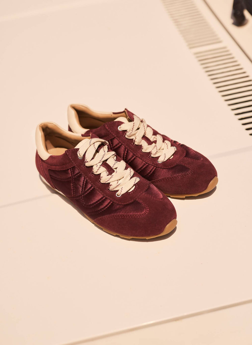 Rach Burgundy Suede Quilted Trainers