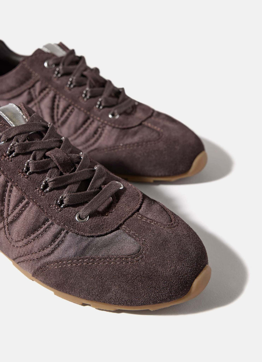 Rach Brown Suede Quilted Trainers