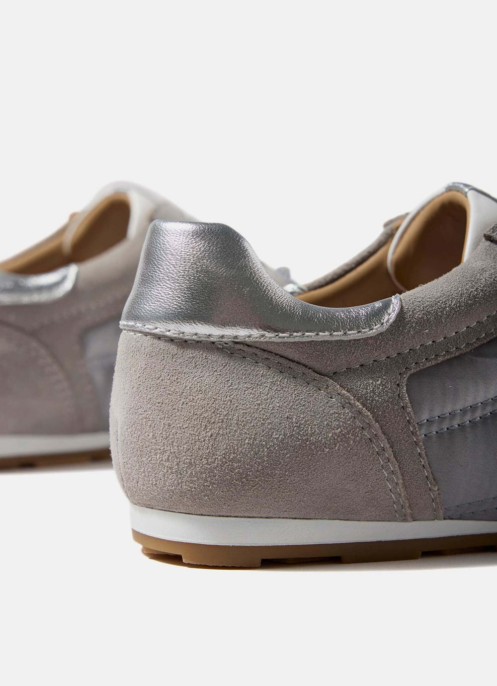 Rach Silver Metallic Suede Quilted Trainers