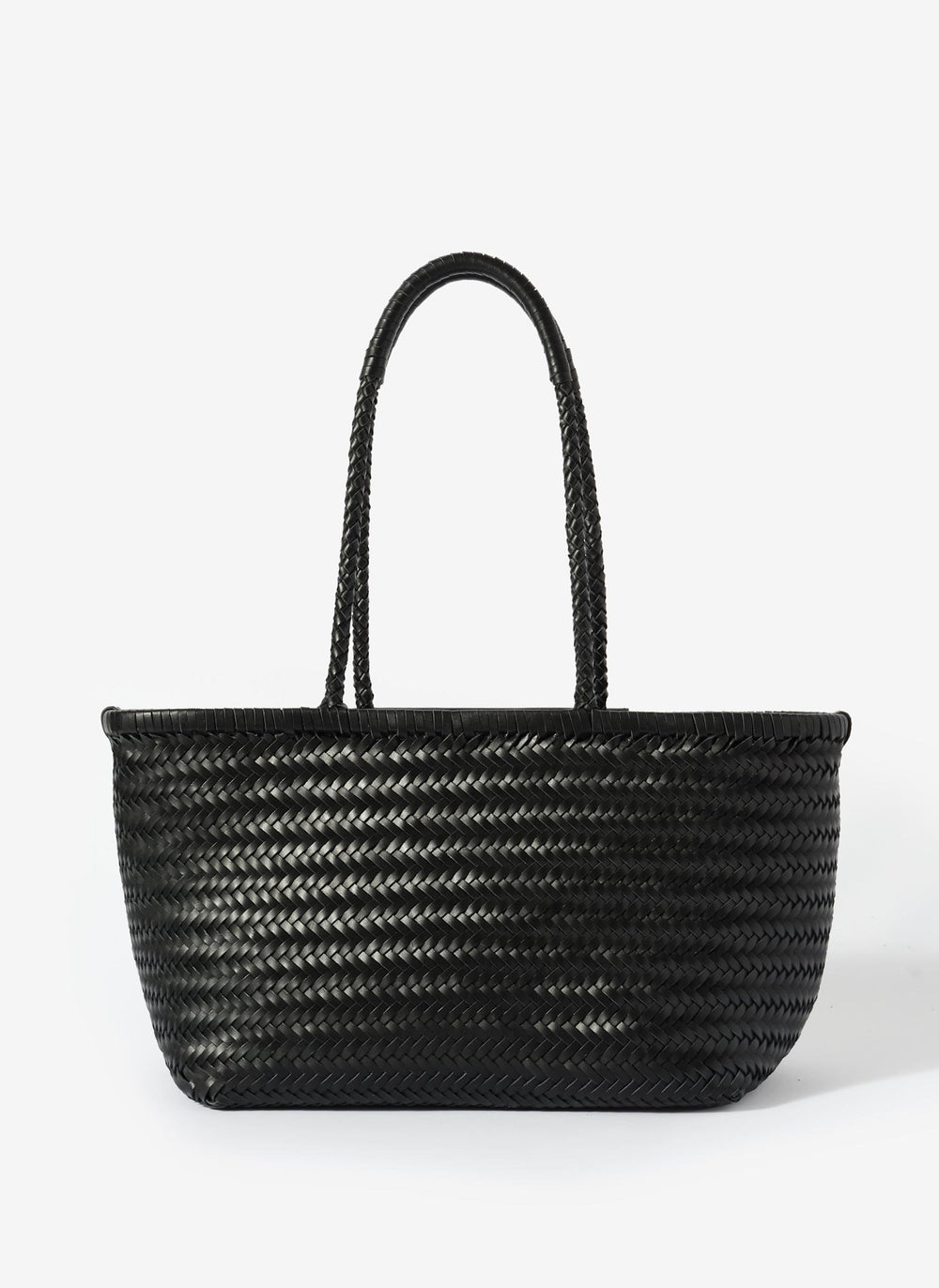 Rae Black Leather Woven Tote Bag