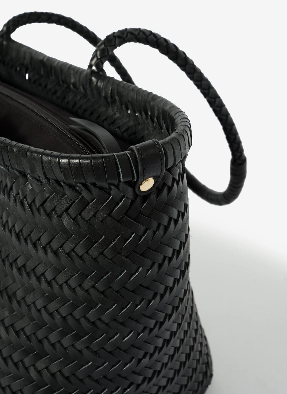 Rae Black Leather Woven Tote Bag