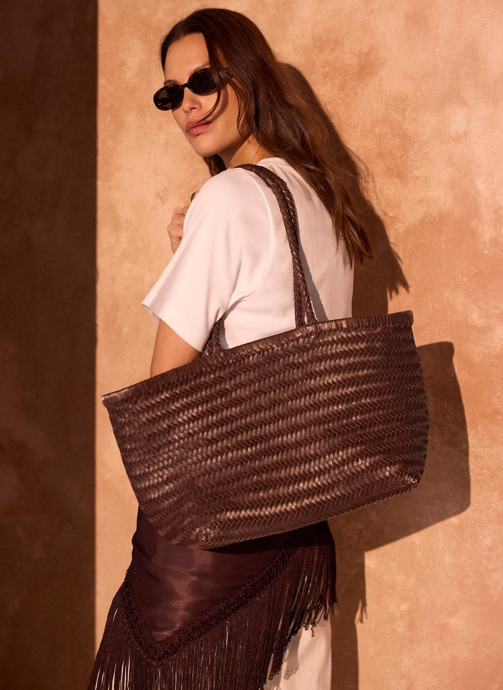 Rae Brown Leather Woven Tote Bag