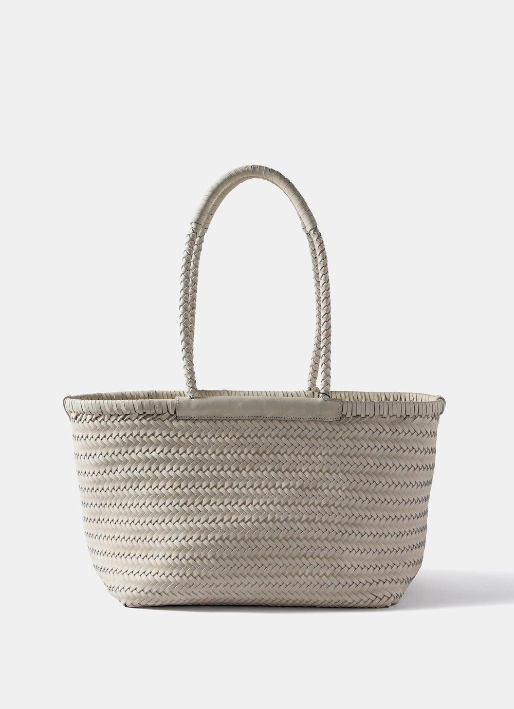 Rae Cream Leather Woven Tote Bag