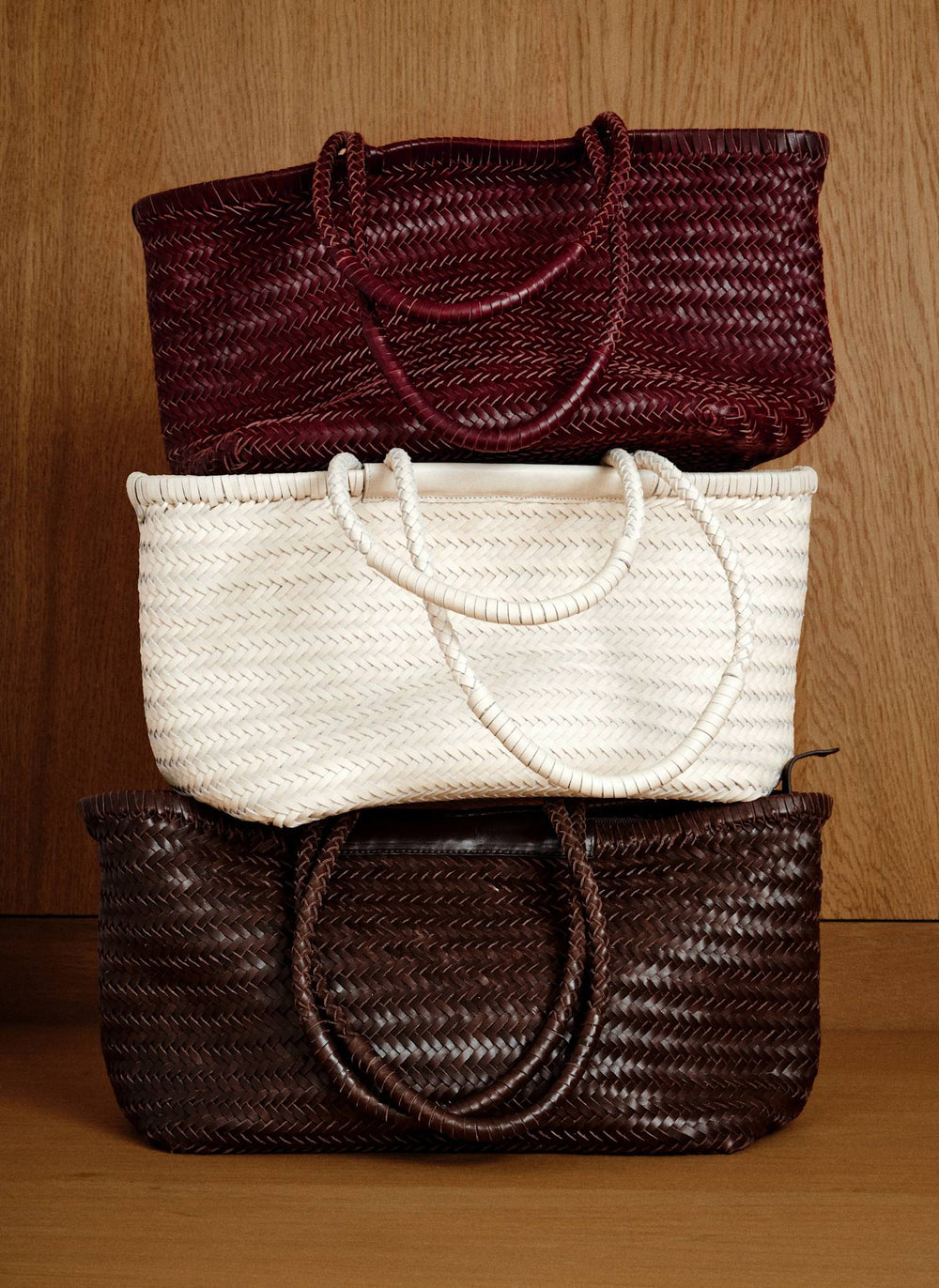 Rae Red Leather Woven Tote Bag