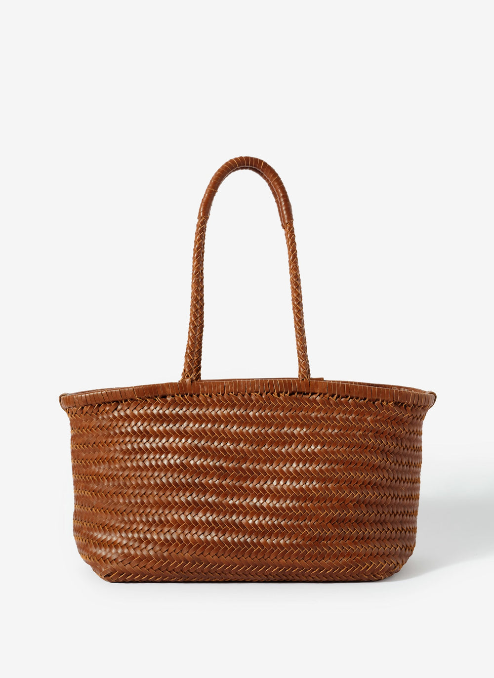 Rae Tan Leather Woven Tote Bag