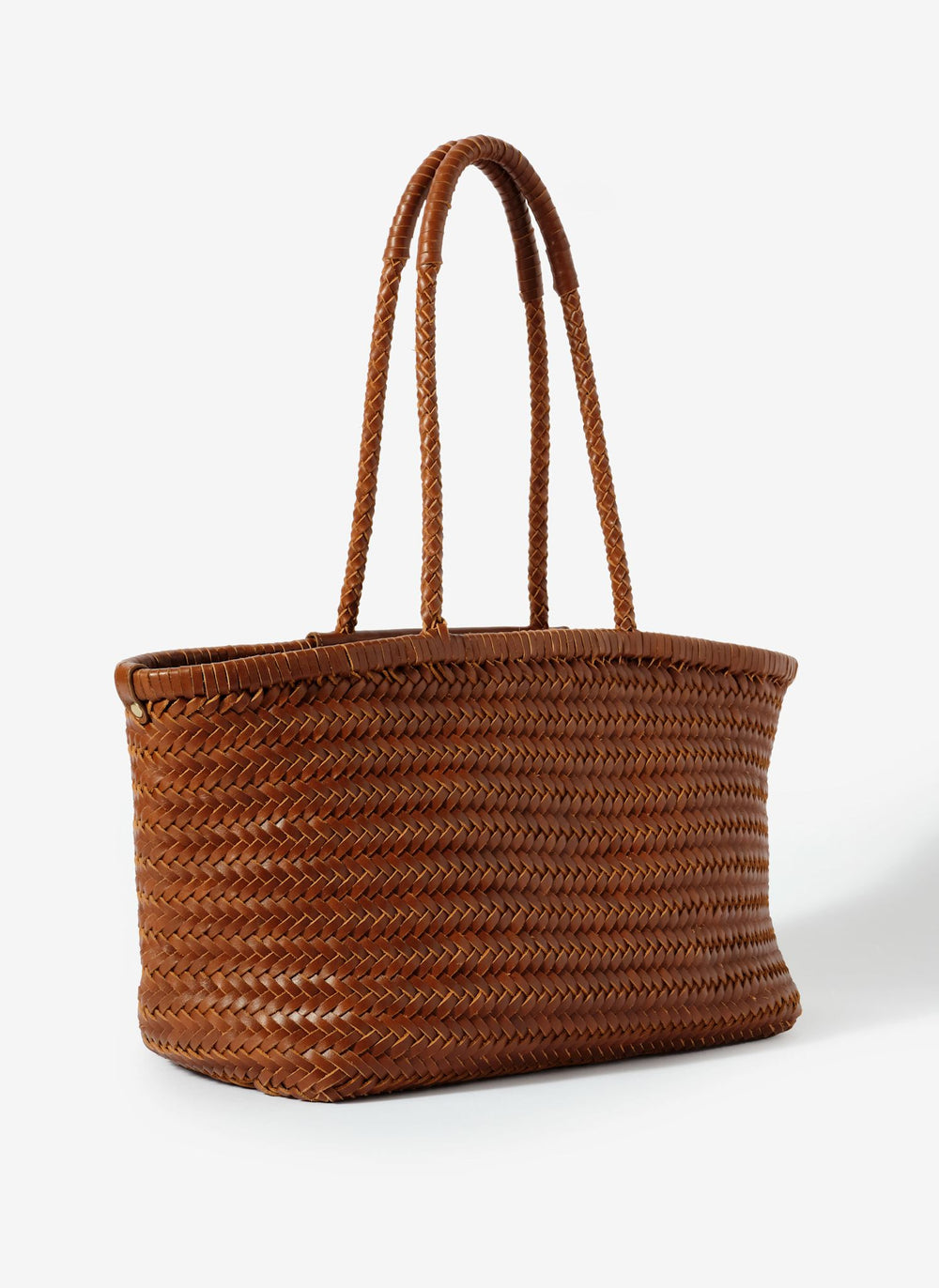 Rae Tan Leather Woven Tote Bag