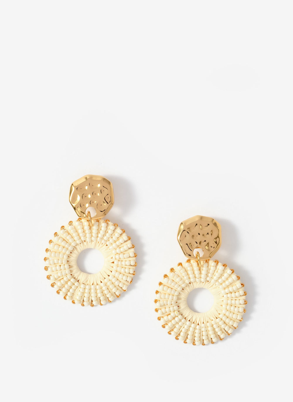 Gold Tone Raffia Statement Hoop Earrings