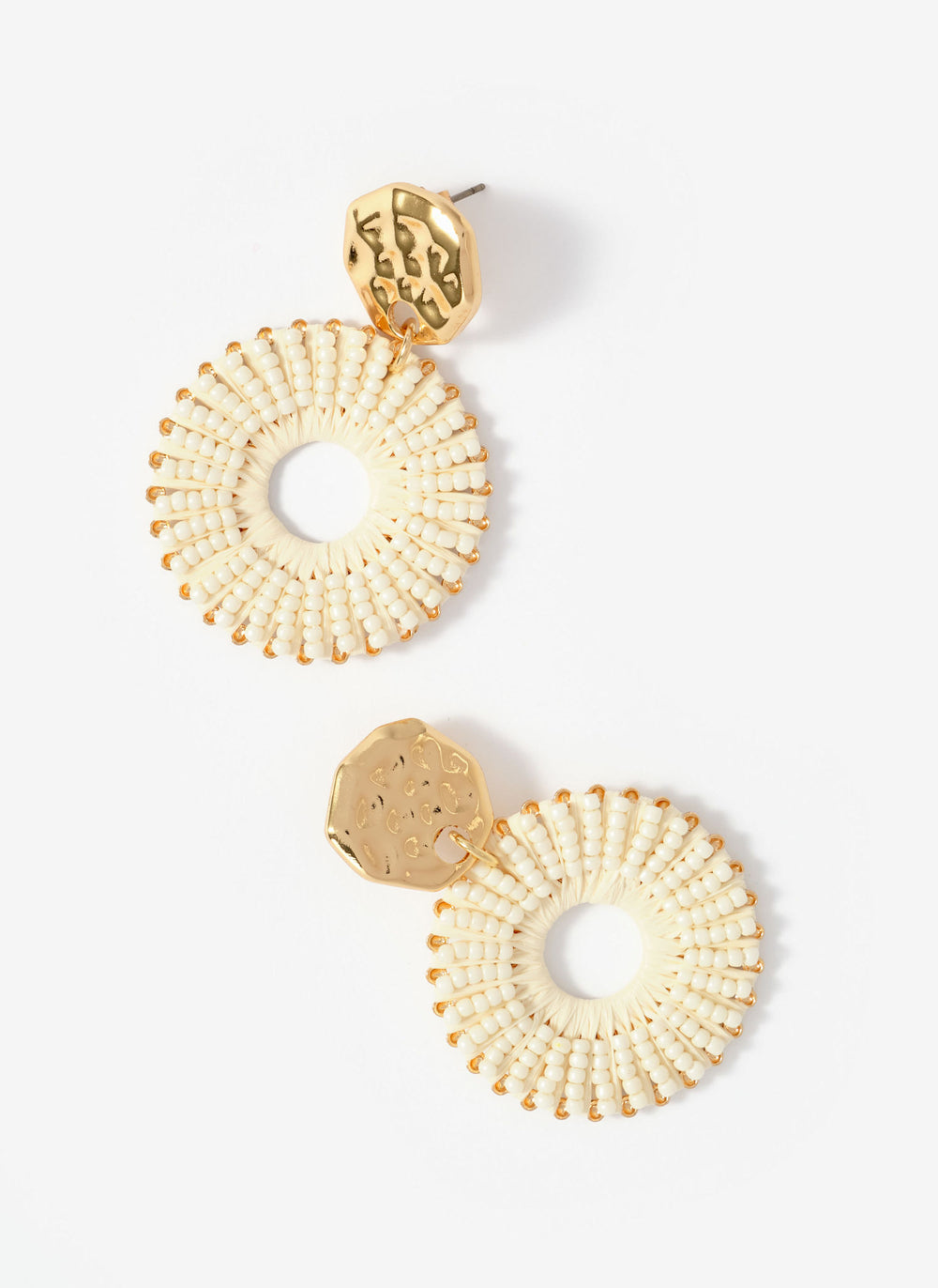 Gold Tone Raffia Statement Hoop Earrings