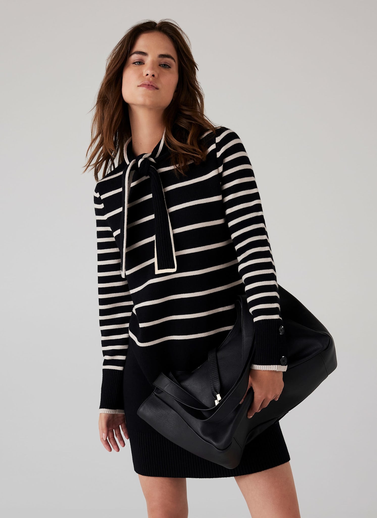 Black Striped Scarf Detail Knit Mini Dress – Mint Velvet