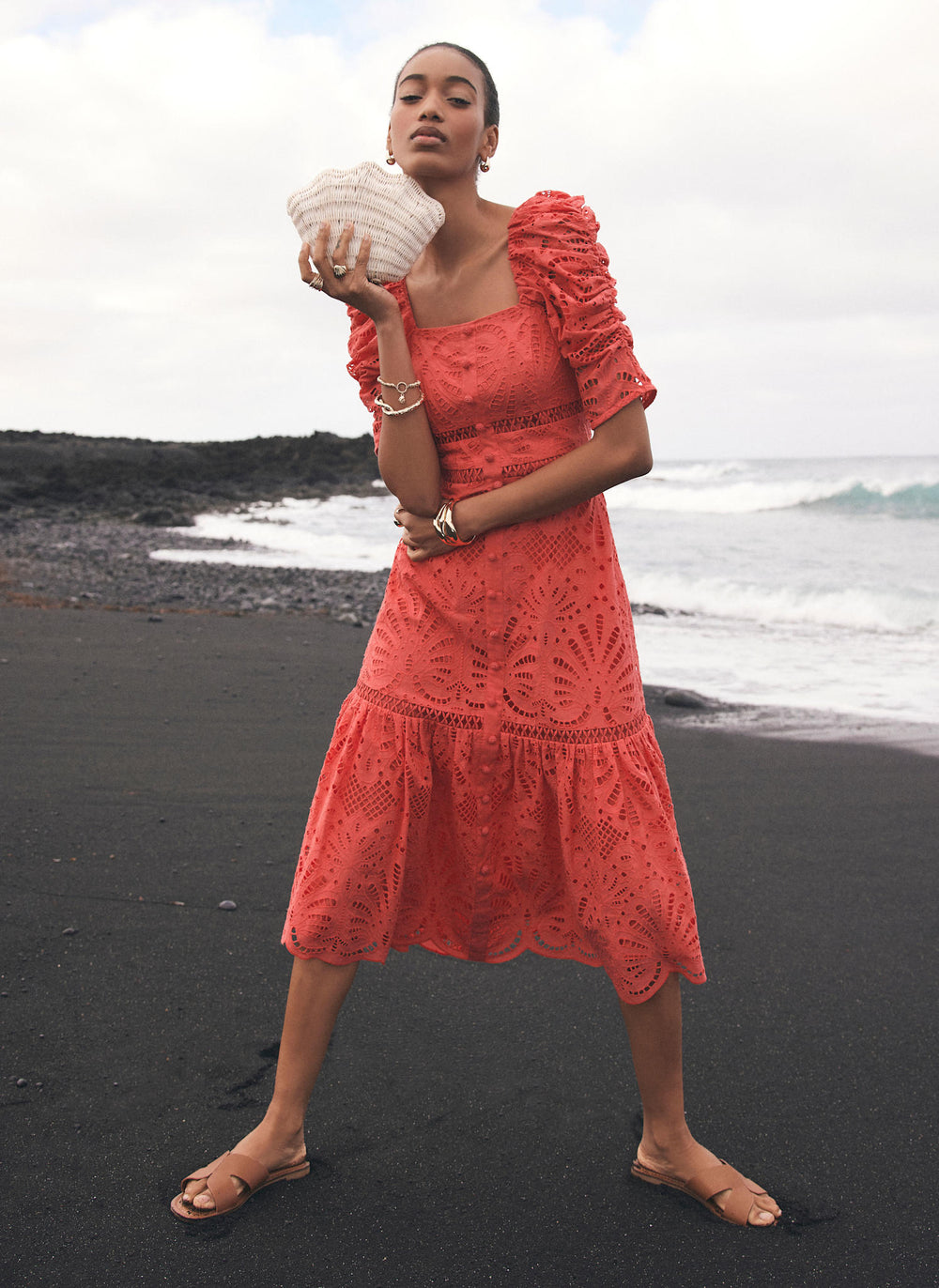 Pink Broderie Midi Dress