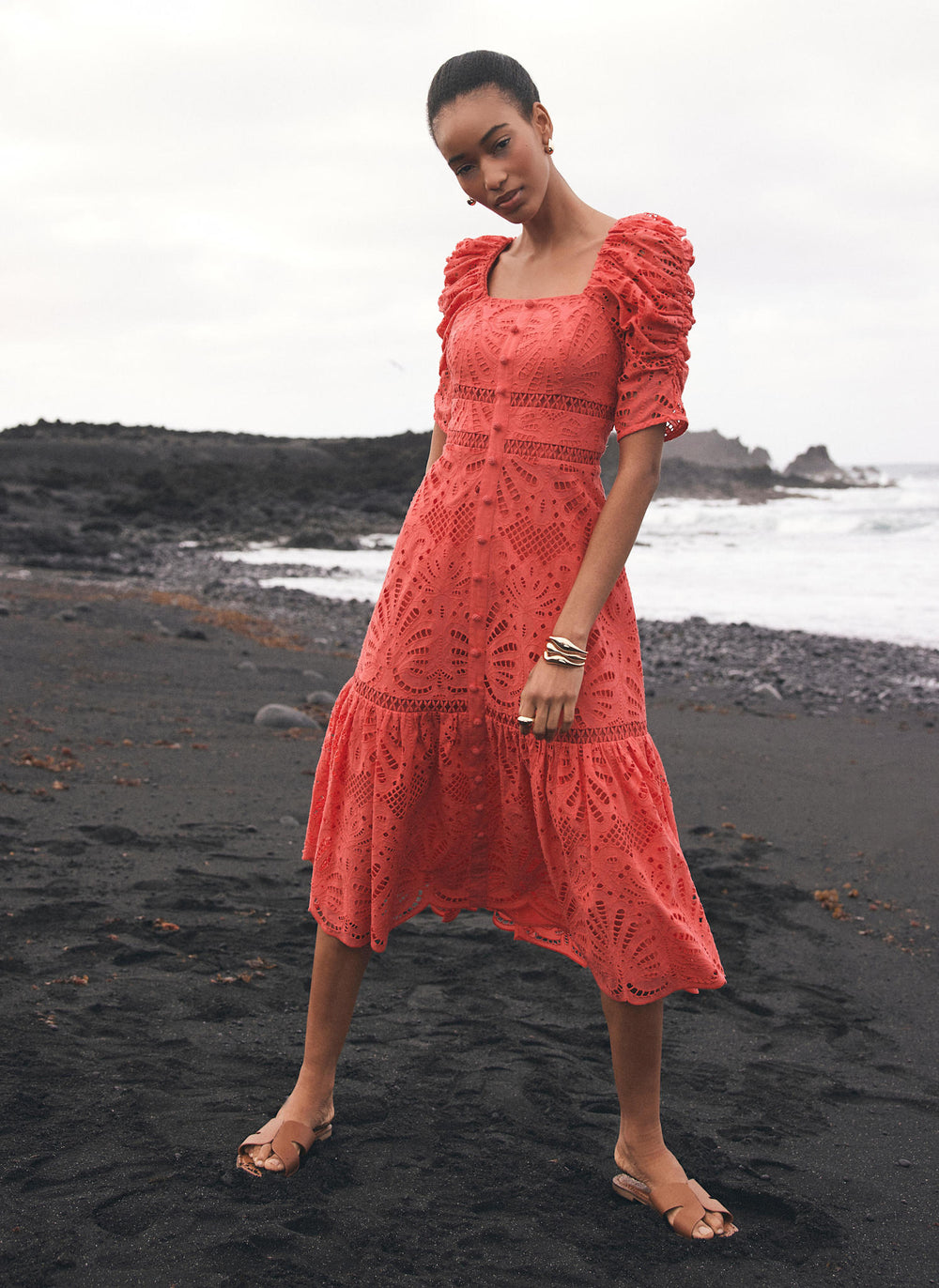 Pink Broderie Midi Dress