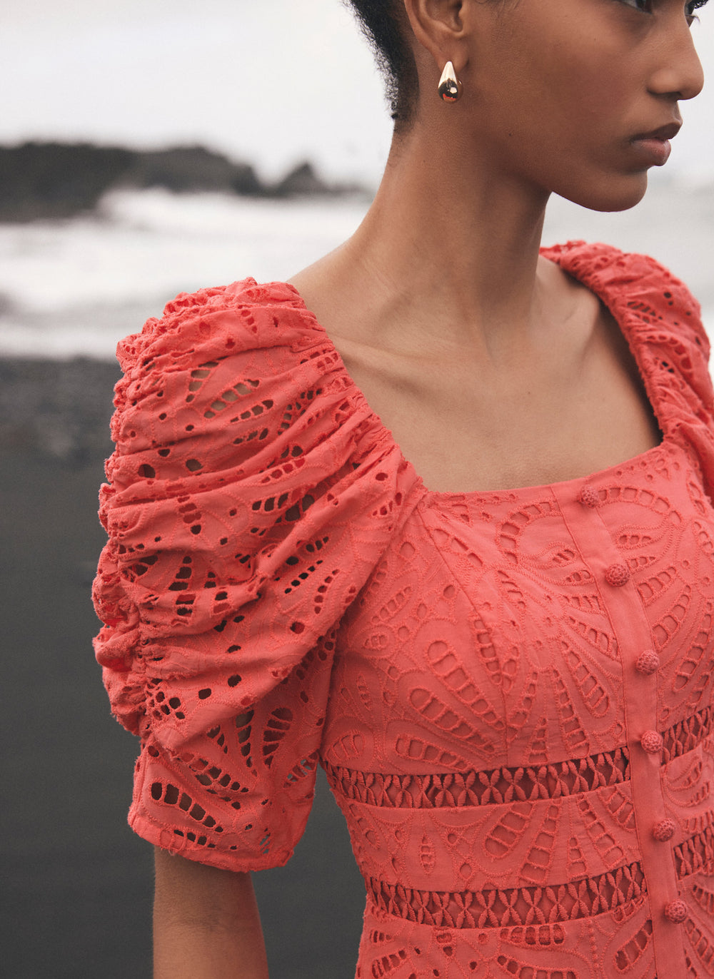 Pink Broderie Midi Dress