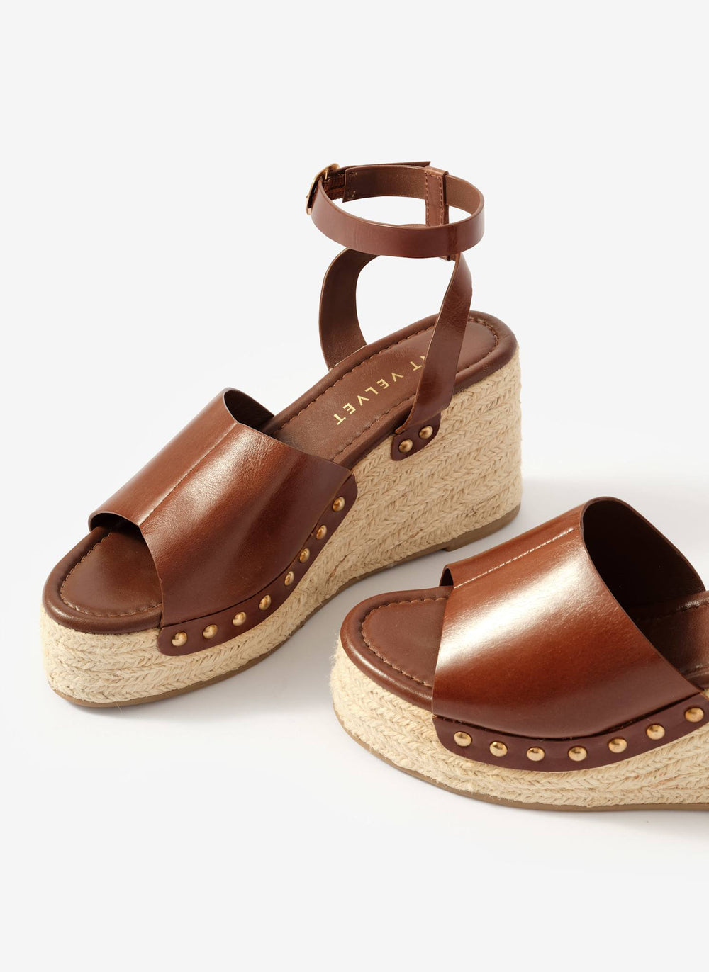 Raya Brown Leather Espadrille Wedges