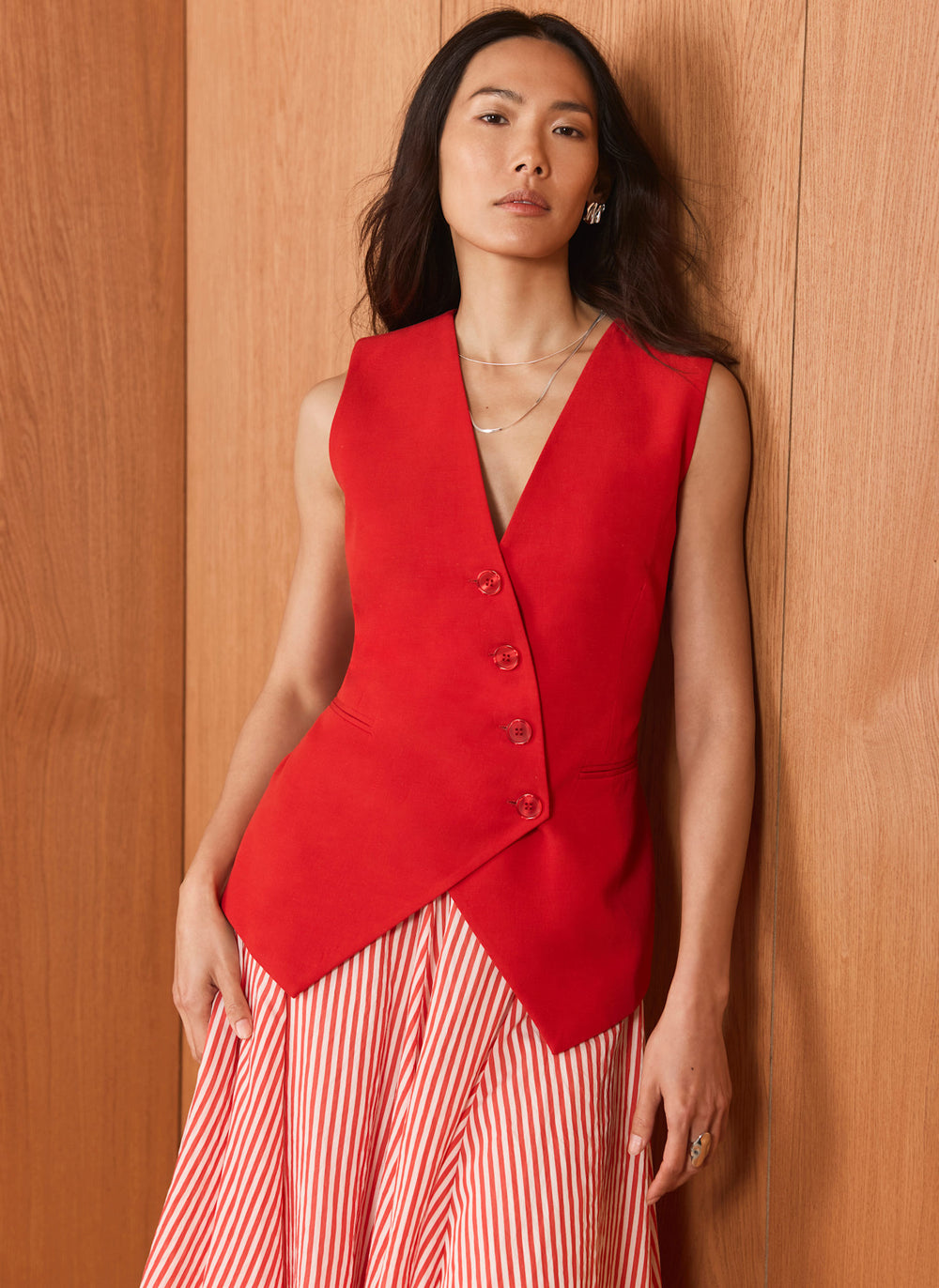 Red Longline Waistcoat