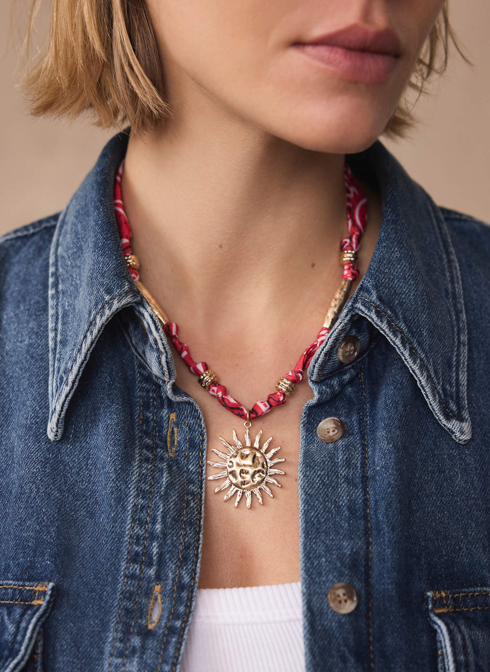 Red Bandana Sun Charm Necklace