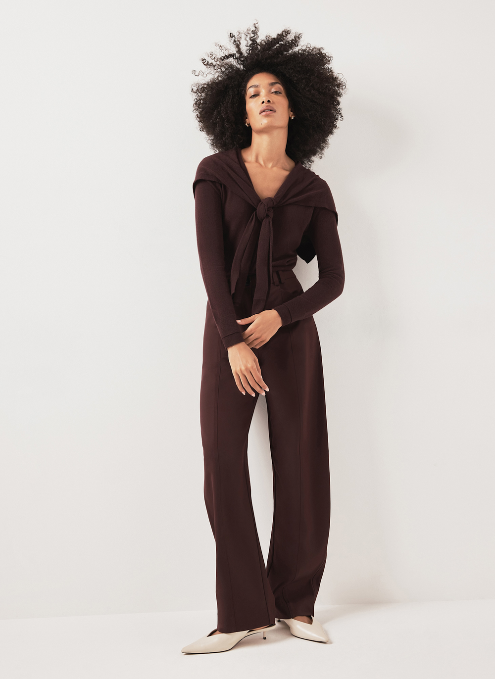 Burgundy Tailored Barrel Leg Trousers