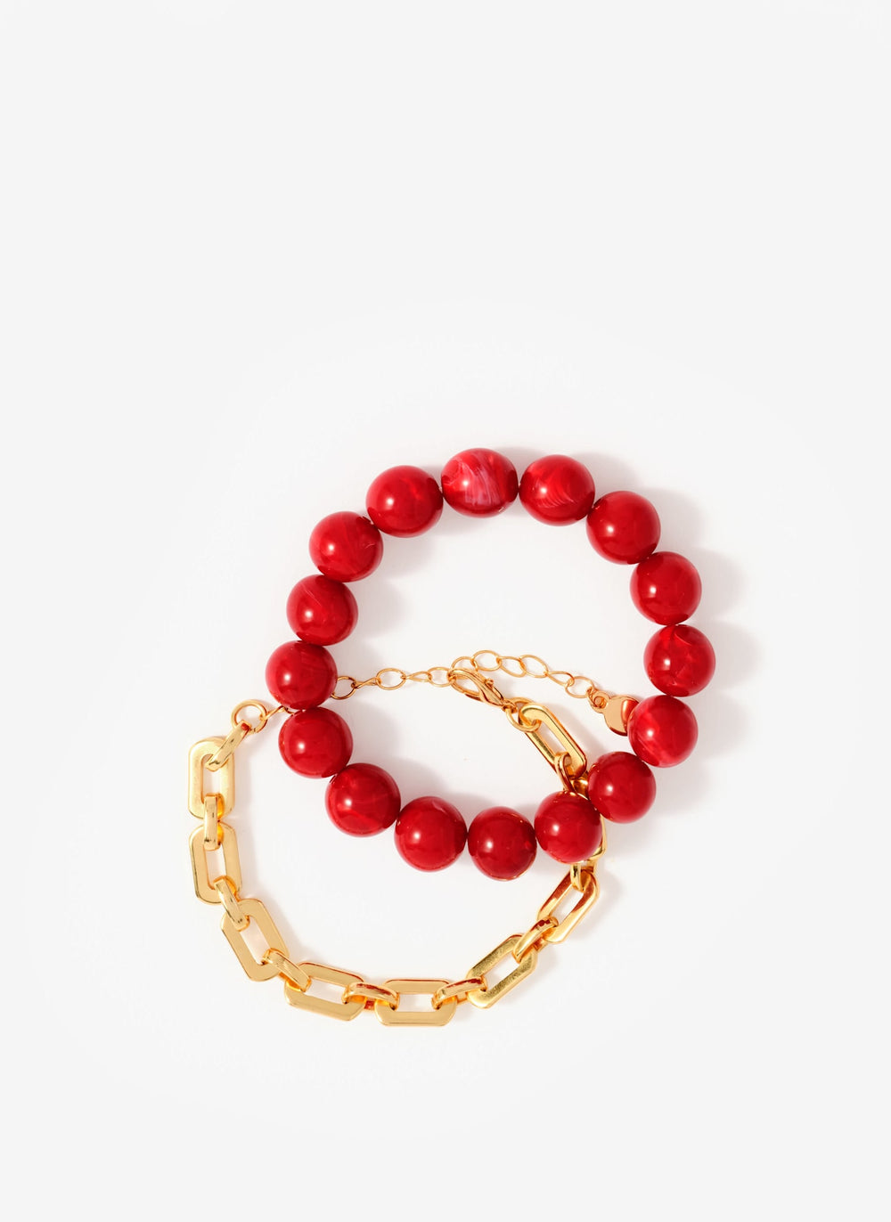 Red Beaded and Chain Layer Bracelet