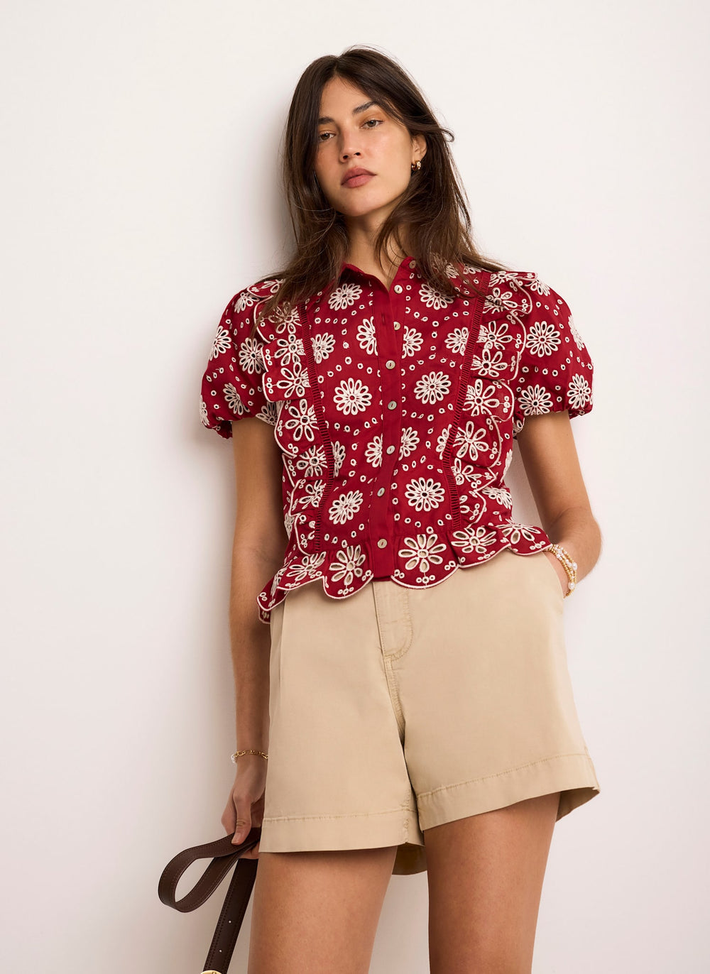 Red Cotton Broderie Shirt