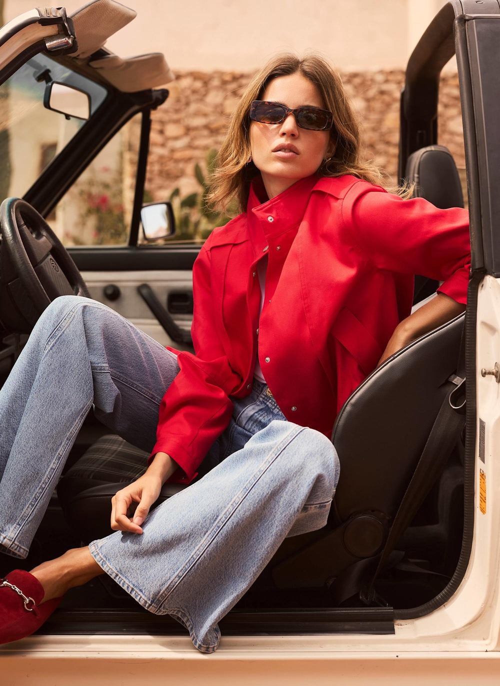 Red Funnel Neck Bomber Jacket